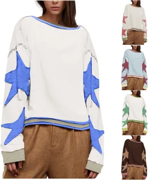 Oversized Star Sweatshirts For Women Fall Fashion 2024 Graphic Long Sleeve Crewneck Drop Shoulder Pullover Tops
