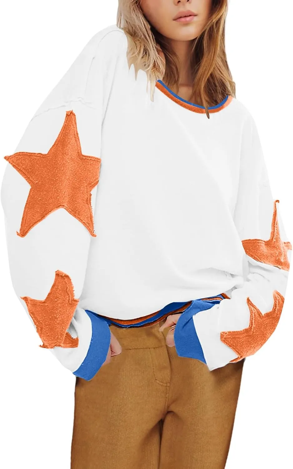 Oversized Star Sweatshirts For Women Fall Fashion 2024 Graphic Long Sleeve Crewneck Drop Shoulder Pullover Tops