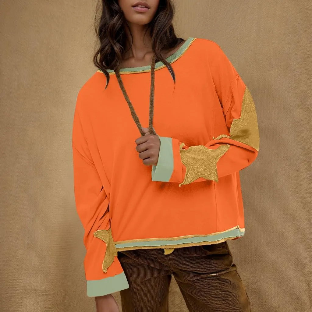 Oversized Star Sweatshirts For Women Fall Fashion 2024 Graphic Long Sleeve Crewneck Drop Shoulder Pullover Tops
