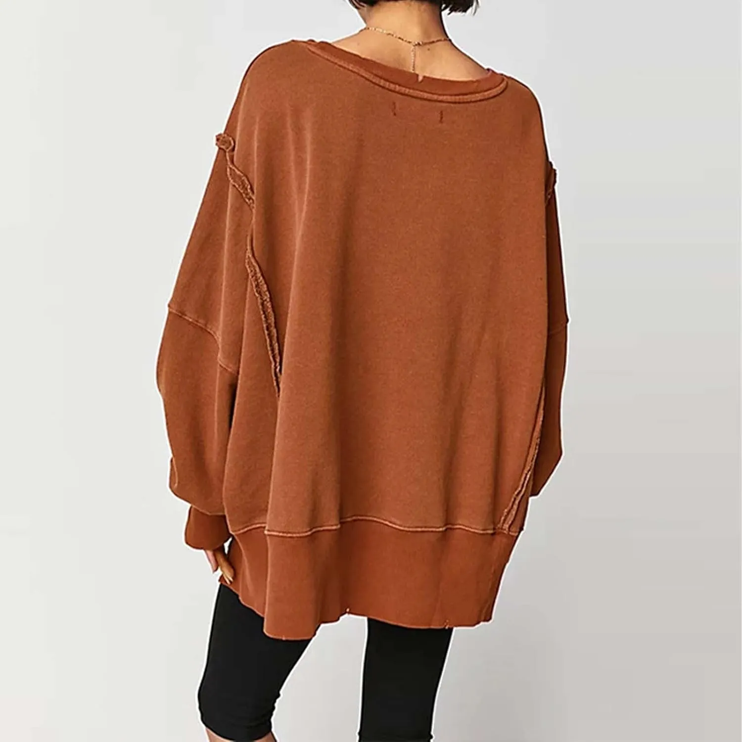 Oversized Sweatshirt for Women Side Slit Long Sleeve Pullover 2024 Fall Slouchy Fit Tops Y2K Preppy Solid Color Outfit