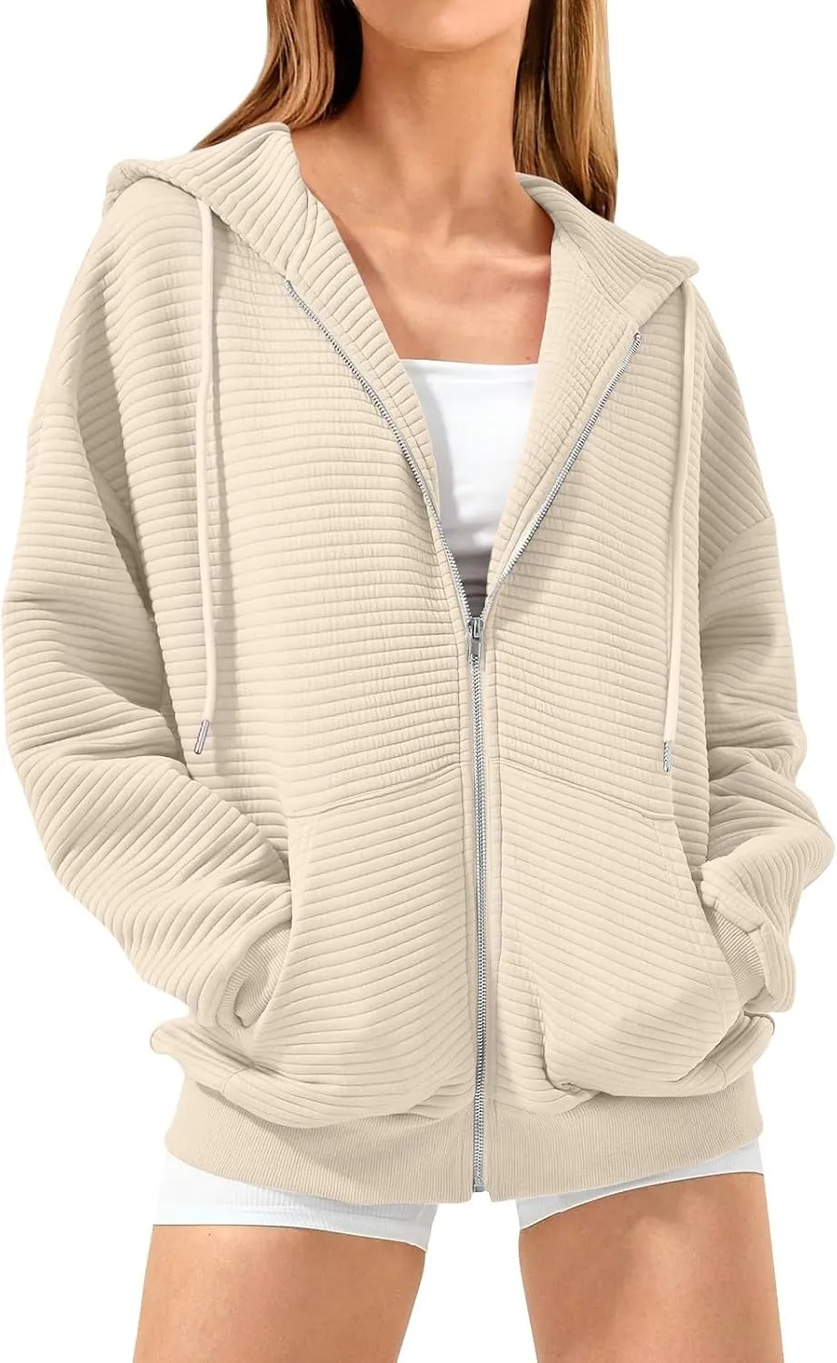 Oversized Zip Up Hoodie Women Long Sleeve Hooded Preppy Sweatshirts with Pockets Casual Jacket Y2k Fall Outfits 2024