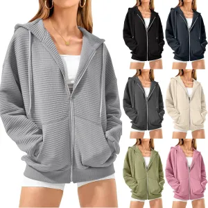 Oversized Zip Up Hoodie Women Long Sleeve Hooded Preppy Sweatshirts with Pockets Casual Jacket Y2k Fall Outfits 2024