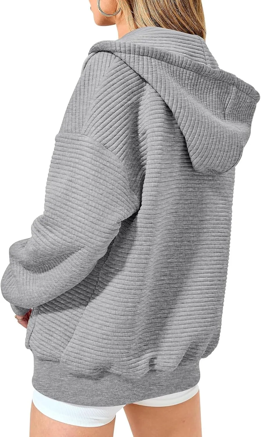 Oversized Zip Up Hoodie Women Long Sleeve Hooded Preppy Sweatshirts with Pockets Casual Jacket Y2k Fall Outfits 2024