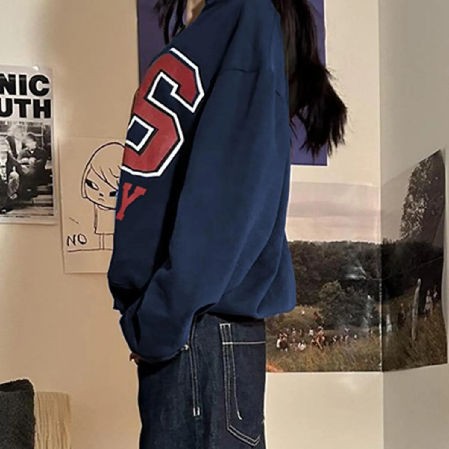 Oversized Zip Up Hoodie Women Number 06 Graphic Hooded Sweatshirt Y2k Jacket Streetwear for Fall Winter 2024