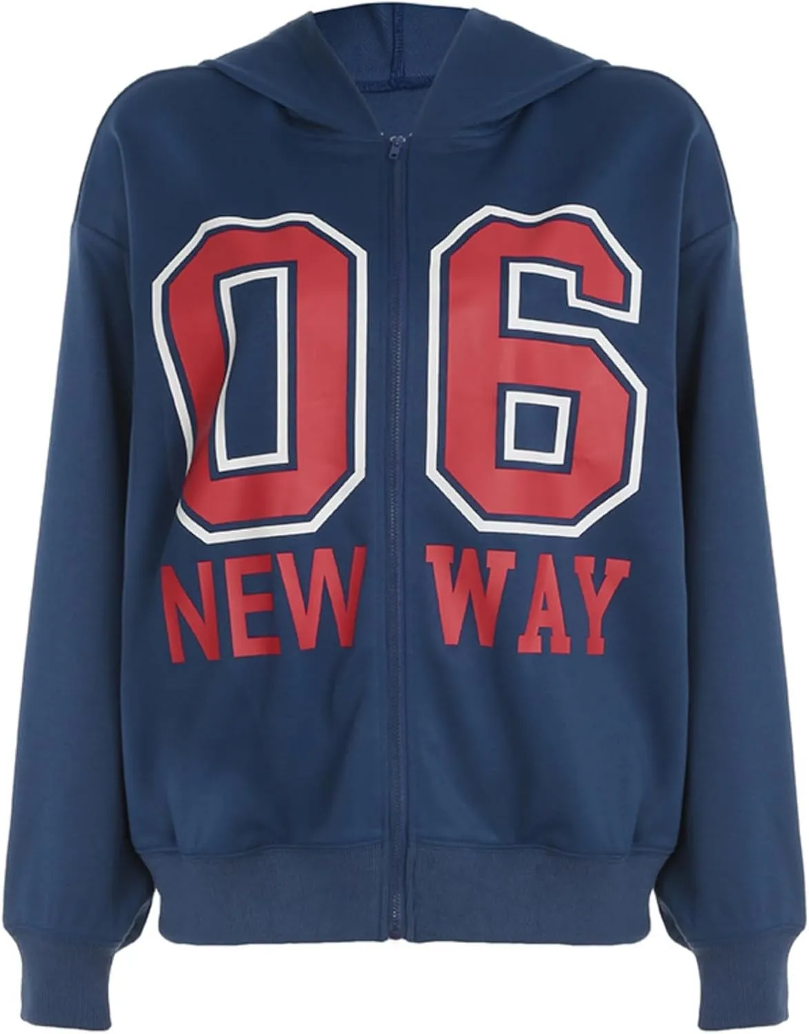 Oversized Zip Up Hoodie Women Number 06 Graphic Hooded Sweatshirt Y2k Jacket Streetwear for Fall Winter 2024