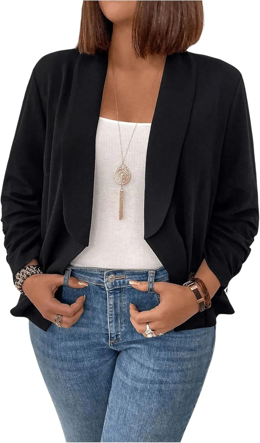 OYOANGLE Women's Plus Size Long Sleeve Shawl Collared Business Suit Jacket Work Office Blazers