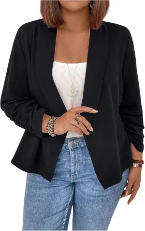 OYOANGLE Women's Plus Size Long Sleeve Shawl Collared Business Suit Jacket Work Office Blazers