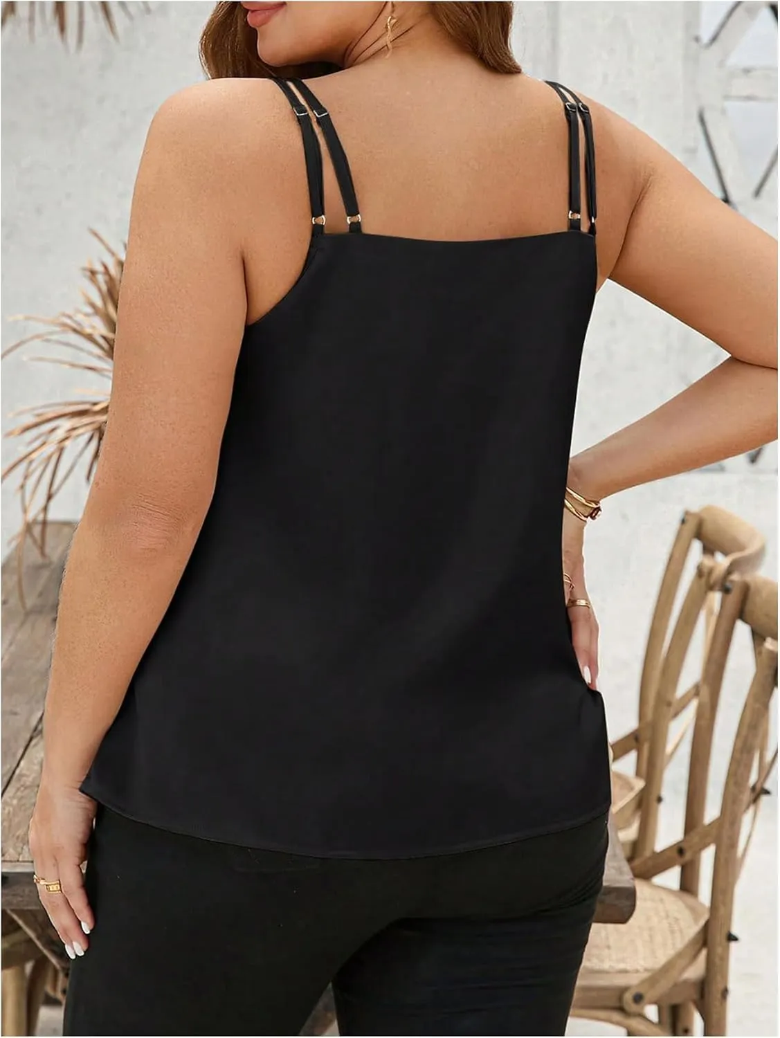 OYOANGLE Women's Plus Size Satin Wrap V Neck Ruched Cami Tops Spaghetti Strap Tank Tops Camisole
