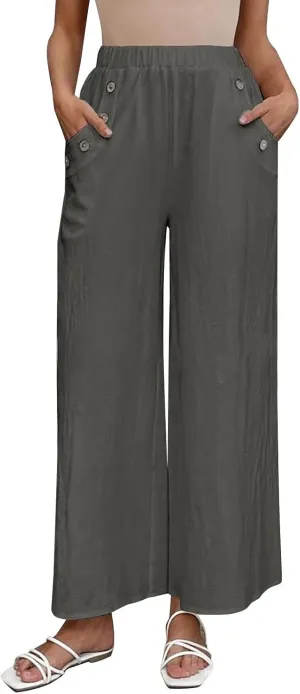 Palazzo Pants for Women Casual High Waist Wide Leg Trousers Baggy Breathable Summer Going Out Hiking Pant with Pocket