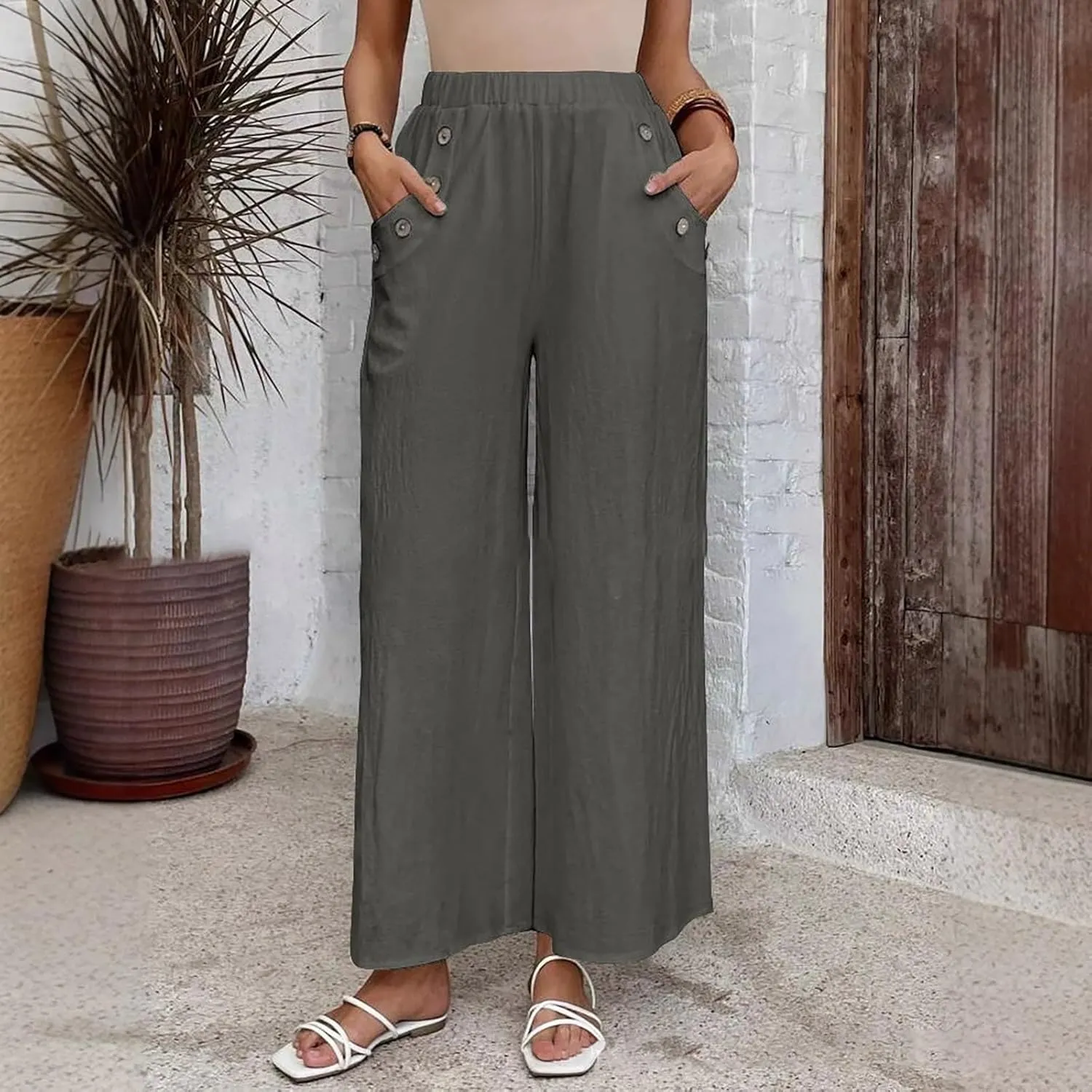 Palazzo Pants for Women Casual High Waist Wide Leg Trousers Baggy Breathable Summer Going Out Hiking Pant with Pocket