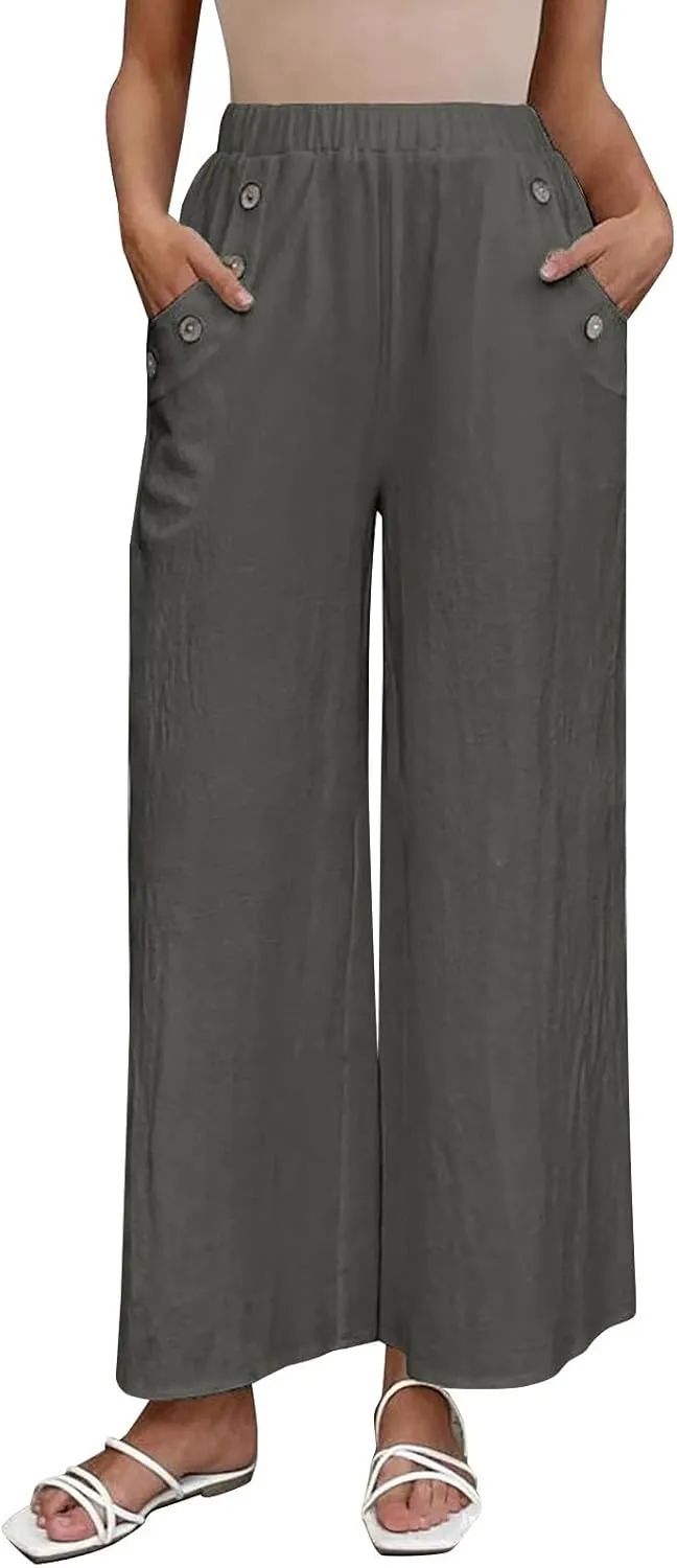 Palazzo Pants for Women Casual High Waist Wide Leg Trousers Baggy Breathable Summer Going Out Hiking Pant with Pocket