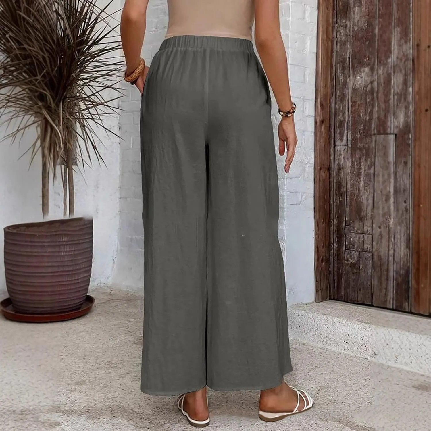 Palazzo Pants for Women Casual High Waist Wide Leg Trousers Baggy Breathable Summer Going Out Hiking Pant with Pocket