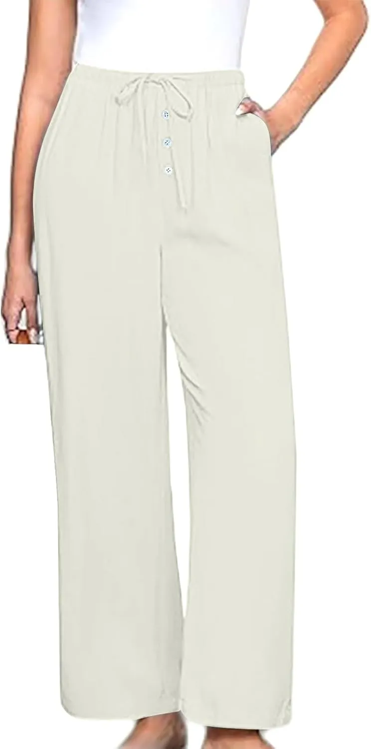 Palazzo Pants for Women,High Waisted Wide Leg Pants Woman Summer Flowy Drawstring Business Casual Trendy Trousers