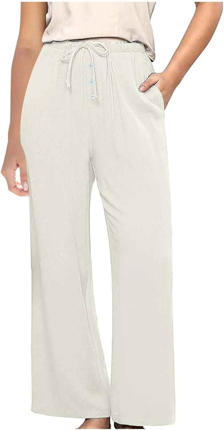 Palazzo Pants for Women,High Waisted Wide Leg Pants Woman Summer Flowy Drawstring Business Casual Trendy Trousers