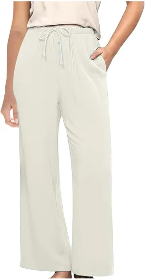 Palazzo Pants for Women,High Waisted Wide Leg Pants Woman Summer Flowy Drawstring Business Casual Trendy Trousers