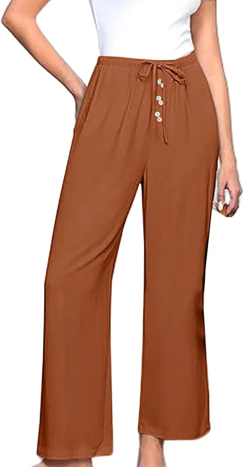 Palazzo Pants for Women,High Waisted Wide Leg Pants Woman Summer Flowy Drawstring Business Casual Trendy Trousers