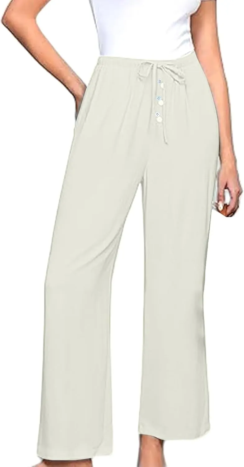 Palazzo Pants for Women,High Waisted Wide Leg Pants Woman Summer Flowy Drawstring Business Casual Trendy Trousers