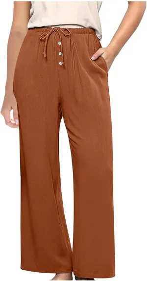 Palazzo Pants for Women,High Waisted Wide Leg Pants Woman Summer Flowy Drawstring Business Casual Trendy Trousers