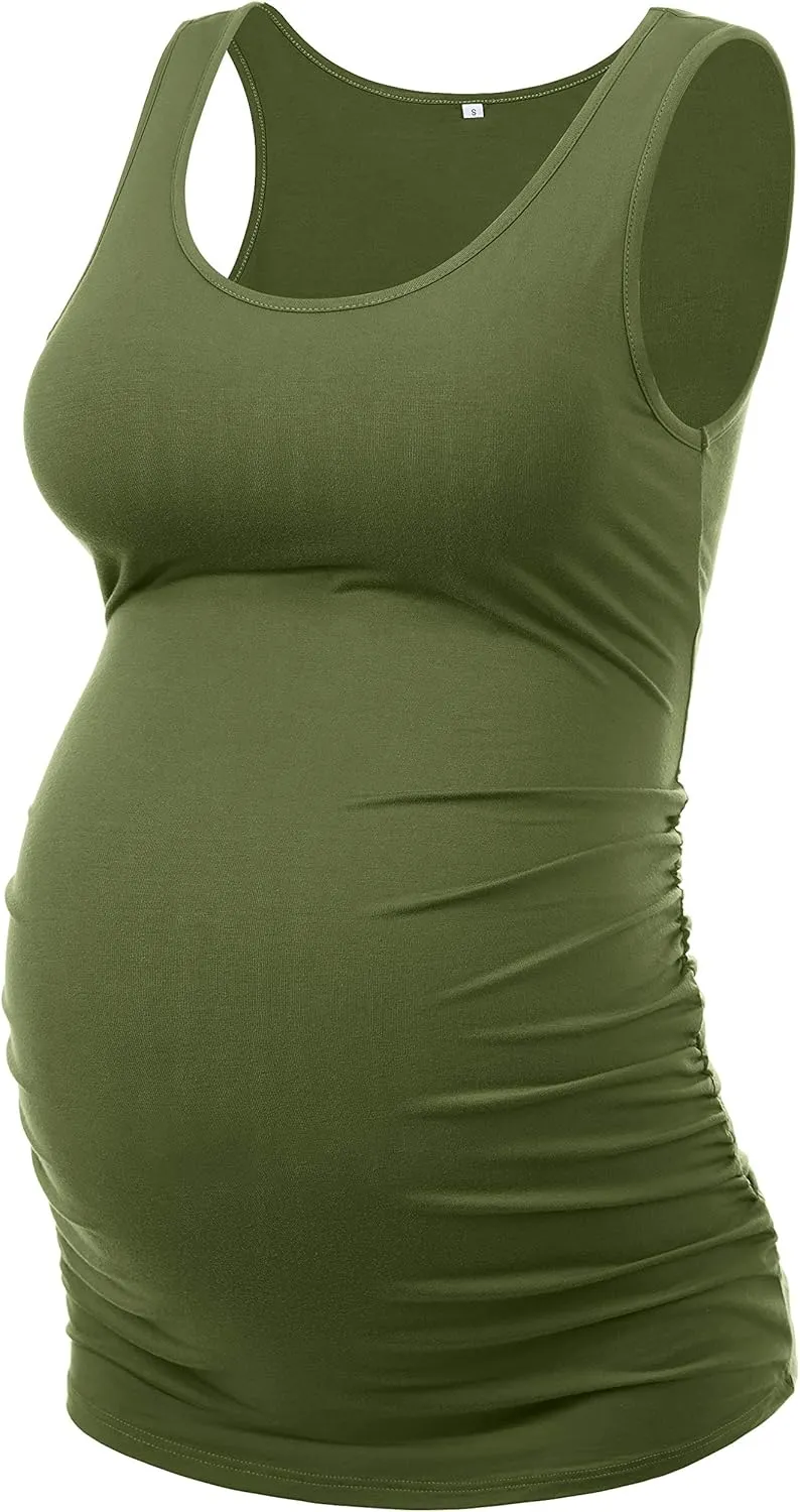 Peauty "Long Enough to Cover Hip Maternity Side Ruch Tank Tops/Basic Maternity Tops for Summer Casual Wear (S-3XL)