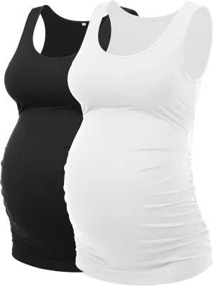 Peauty "Long Enough to Cover Hip Maternity Side Ruch Tank Tops/Basic Maternity Tops for Summer Casual Wear (S-3XL)