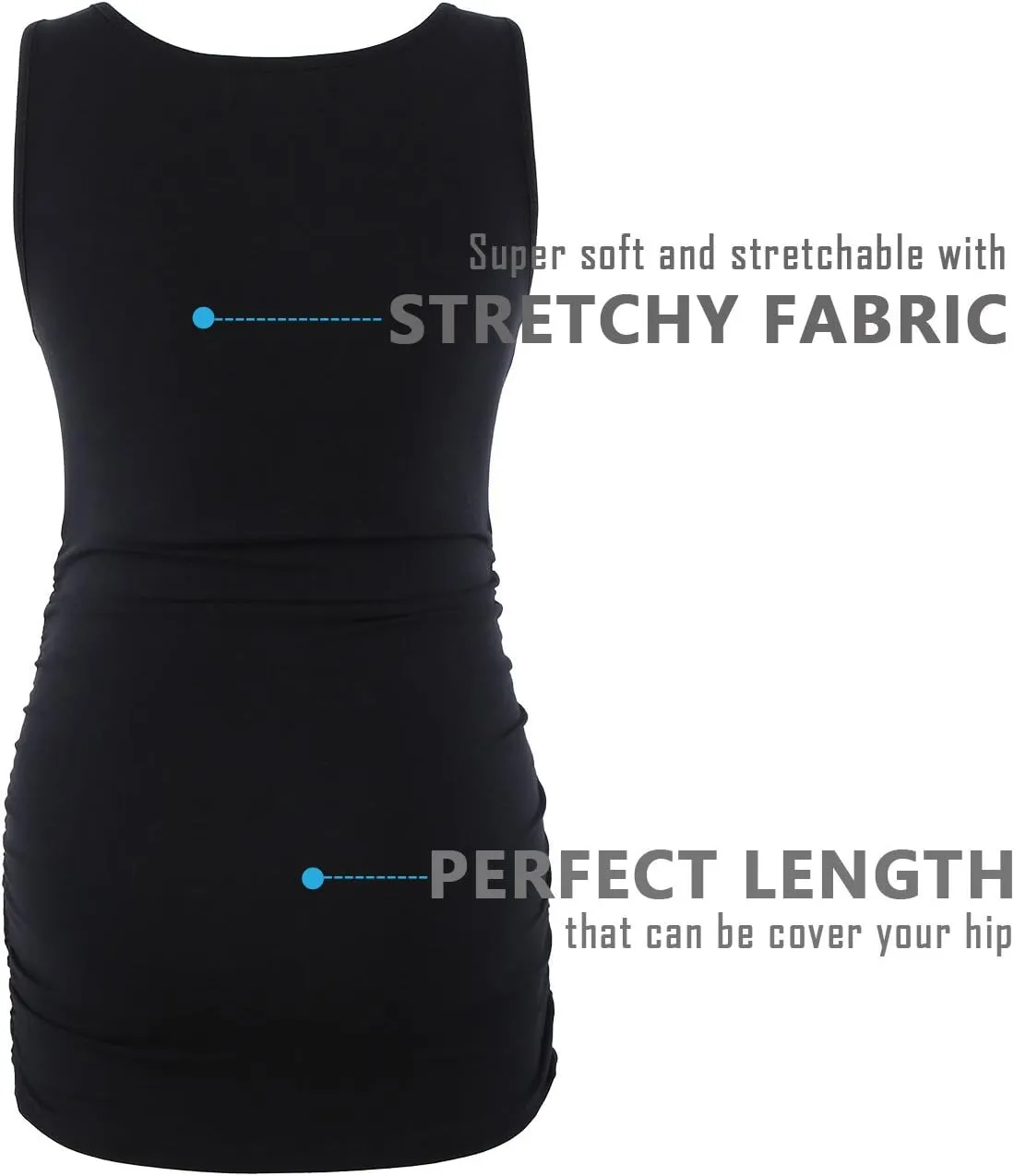 Peauty "Long Enough to Cover Hip Maternity Side Ruch Tank Tops/Basic Maternity Tops for Summer Casual Wear (S-3XL)