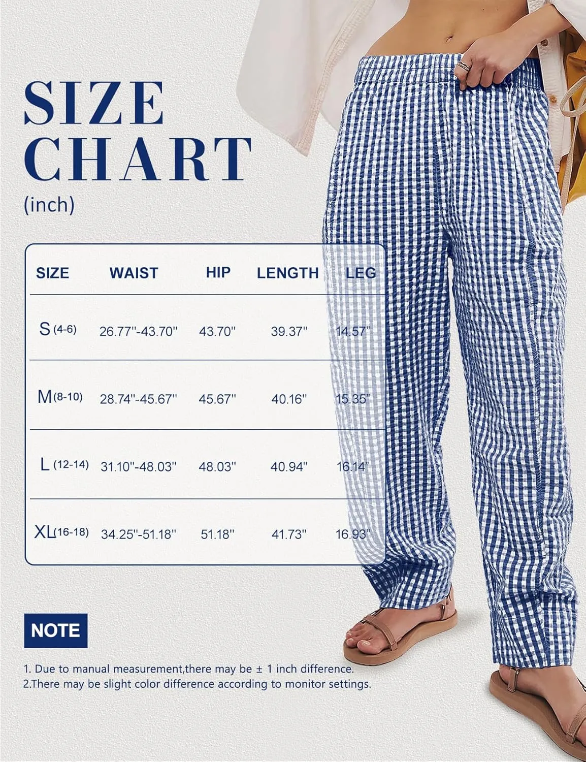 PEHMEA Women's Gingham Lounge Pants with Pockets, Wide Leg Pajama Elastic Waist Casual Loose Fit Checkered Long Trousers