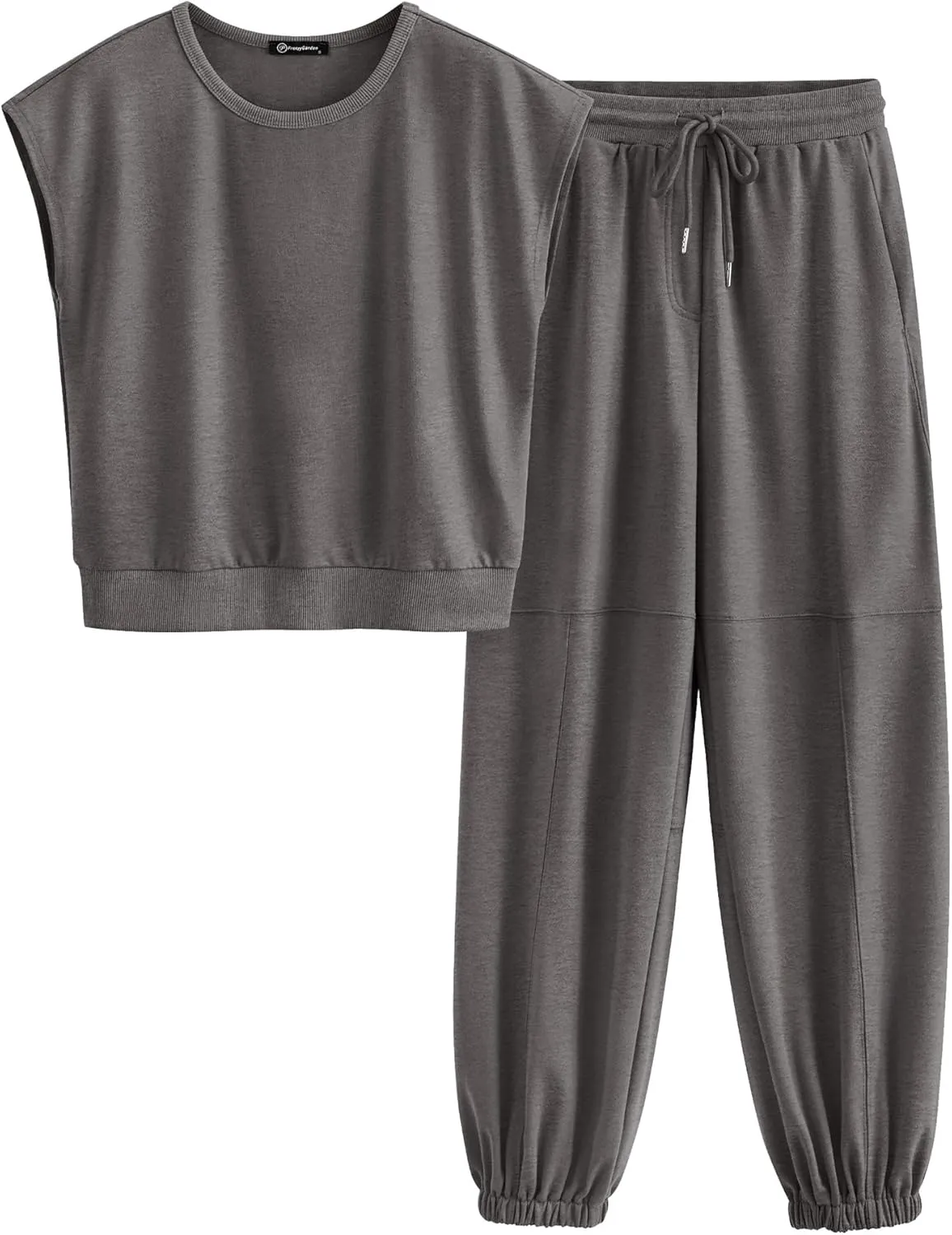 PRETTYGARDEN Women's Summer 2 Piece Tracksuit Outfit Casual Cap Sleeve Tops High Waist Pants Set Loungewear
