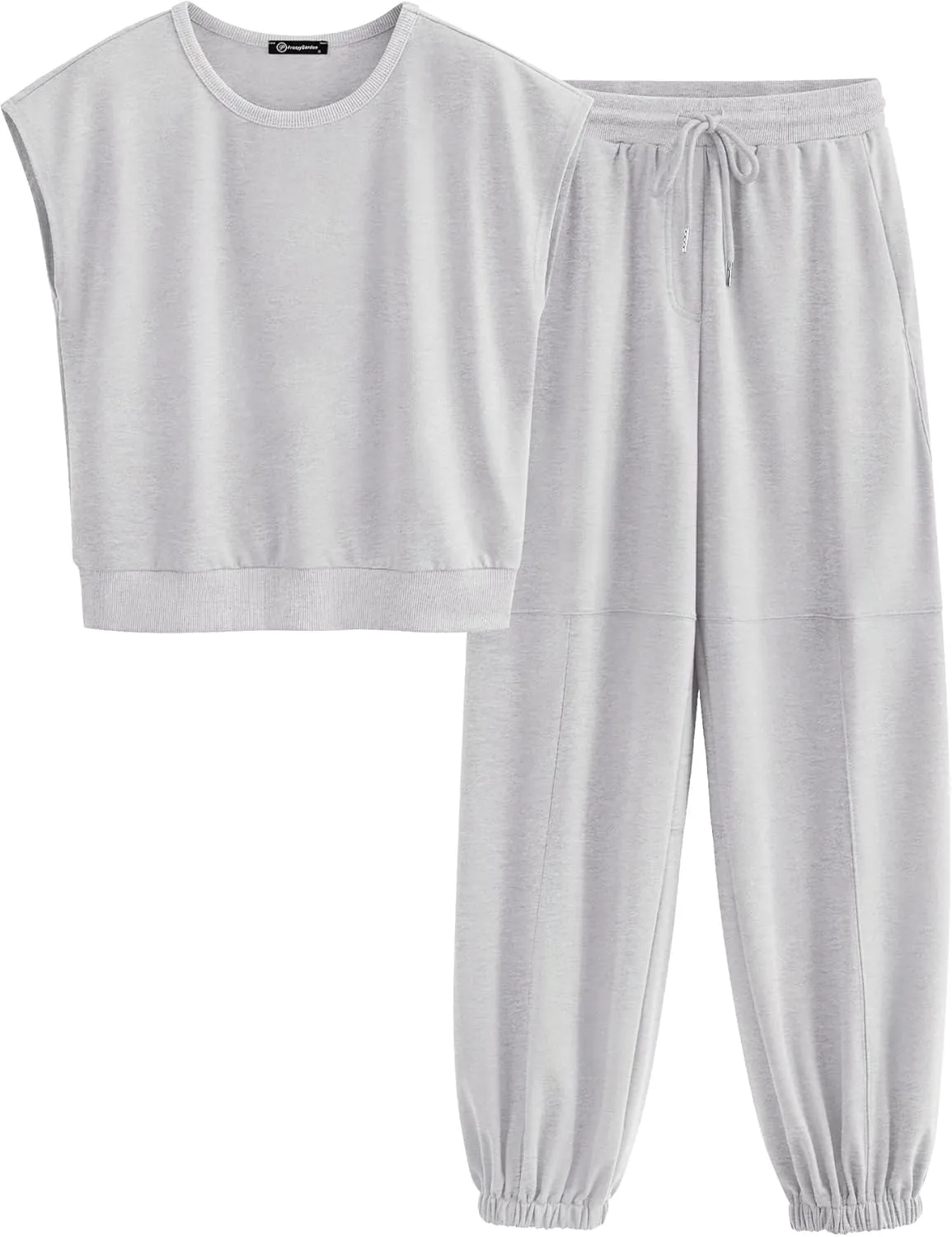 PRETTYGARDEN Women's Summer 2 Piece Tracksuit Outfit Casual Cap Sleeve Tops High Waist Pants Set Loungewear