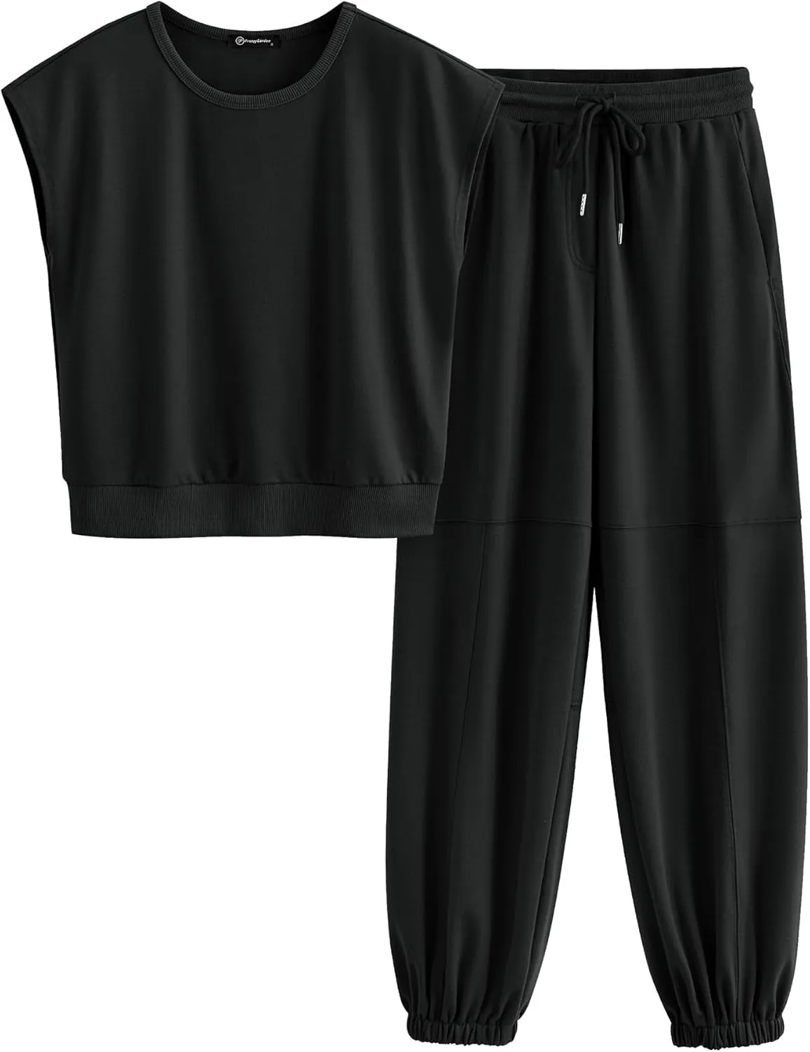 PRETTYGARDEN Women's Summer 2 Piece Tracksuit Outfit Casual Cap Sleeve Tops High Waist Pants Set Loungewear