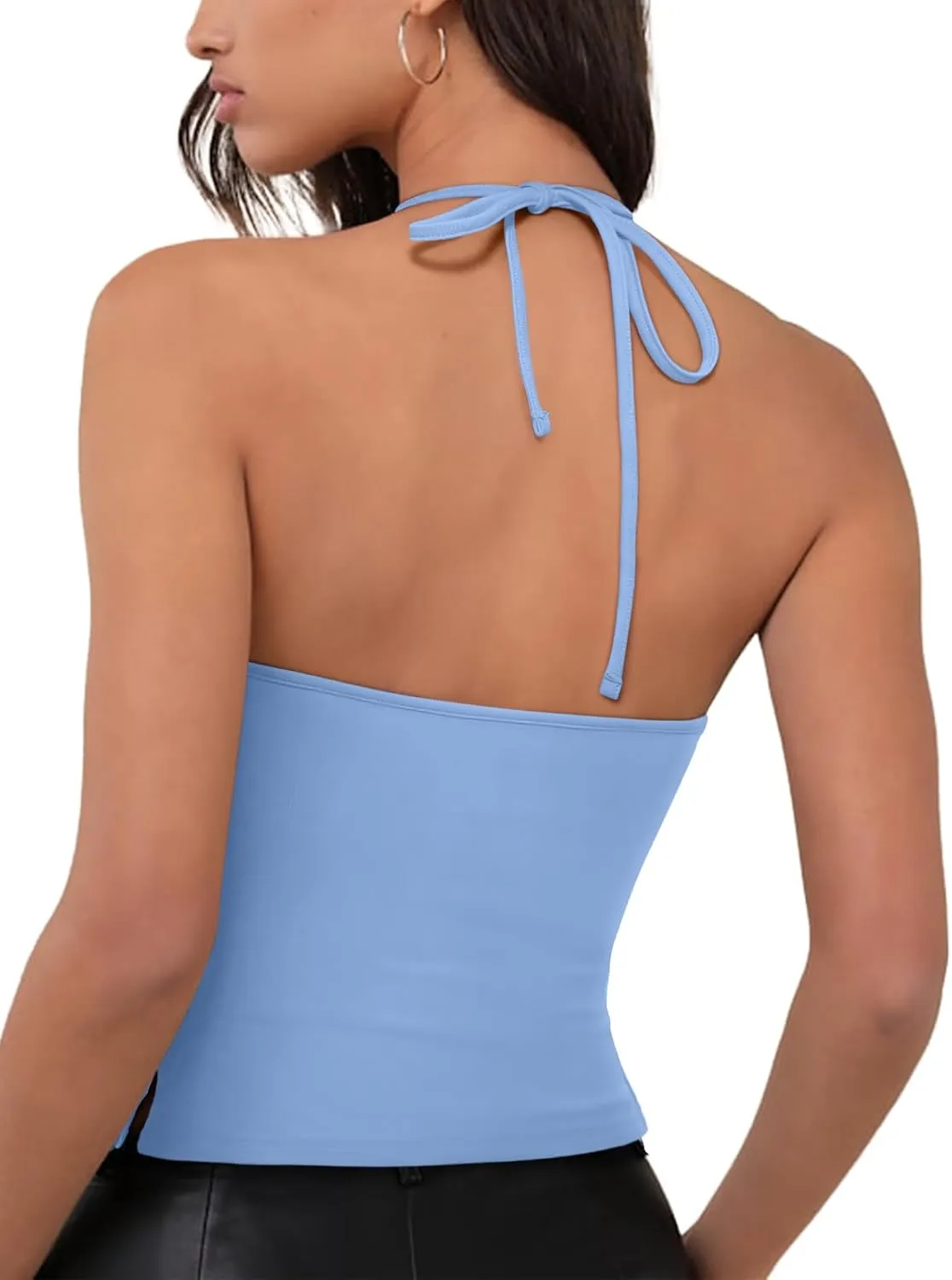 REORIA Womens Camisole Tank Tops Criss Cross Halter Top Double Lined Backless Crop Tops Y2K Vacation Outfits