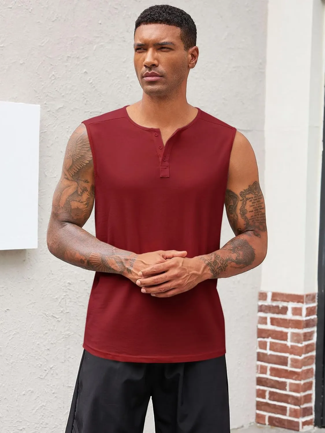 Runcati Mens Muscle Tank Tops Sleeveless Workout Gym Slim Fit Henley Shirt Casual Basic Summer Beach Tops