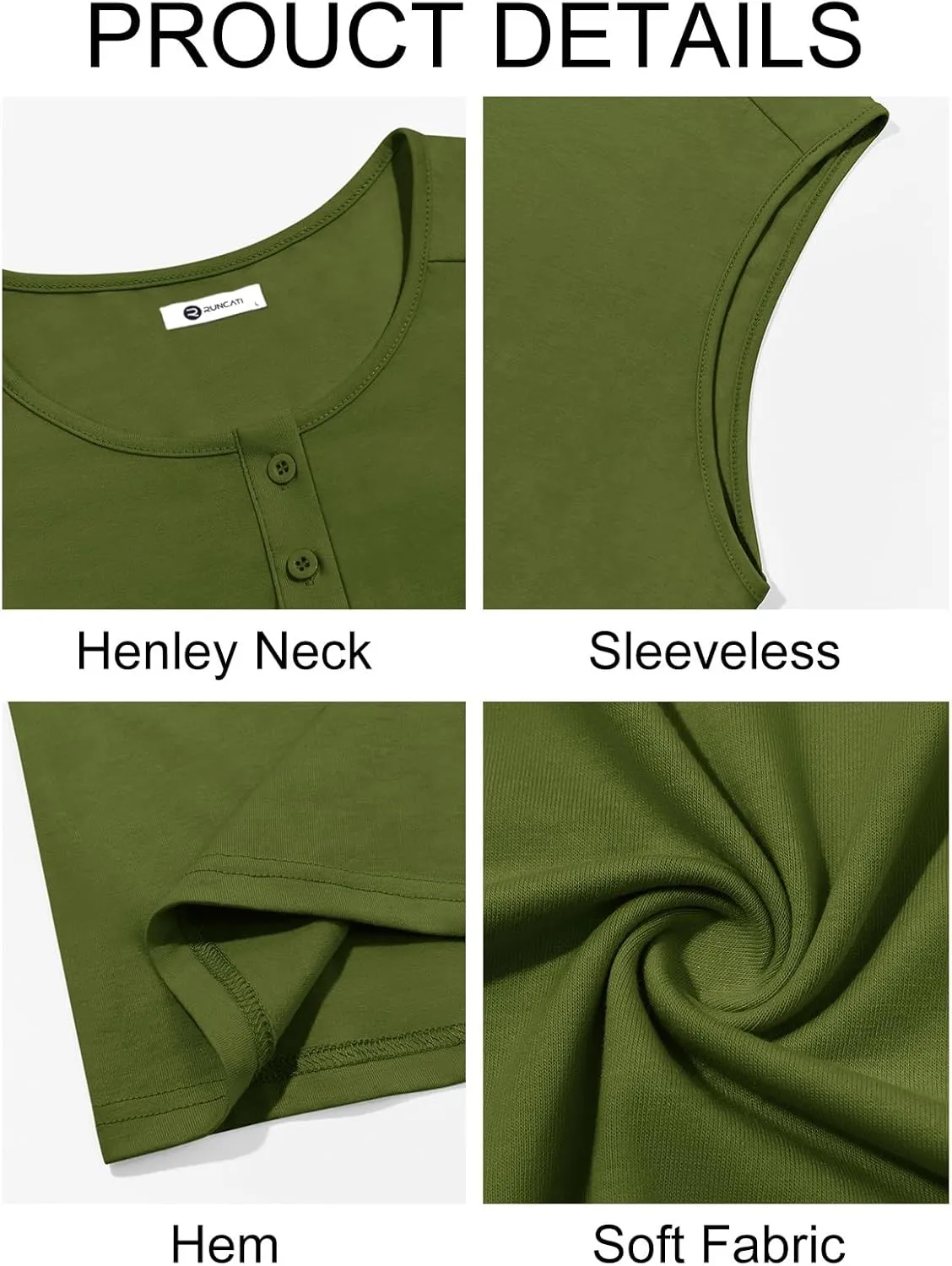Runcati Mens Muscle Tank Tops Sleeveless Workout Gym Slim Fit Henley Shirt Casual Basic Summer Beach Tops
