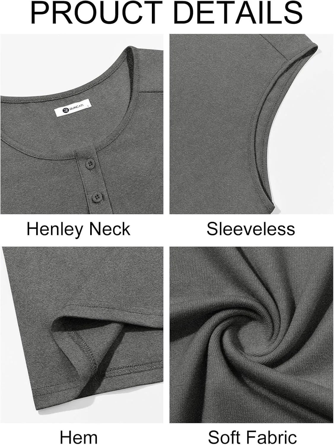 Runcati Mens Muscle Tank Tops Sleeveless Workout Gym Slim Fit Henley Shirt Casual Basic Summer Beach Tops