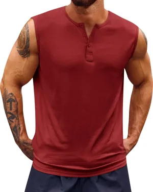 Runcati Mens Muscle Tank Tops Sleeveless Workout Gym Slim Fit Henley Shirt Casual Basic Summer Beach Tops