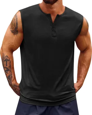 Runcati Mens Muscle Tank Tops Sleeveless Workout Gym Slim Fit Henley Shirt Casual Basic Summer Beach Tops