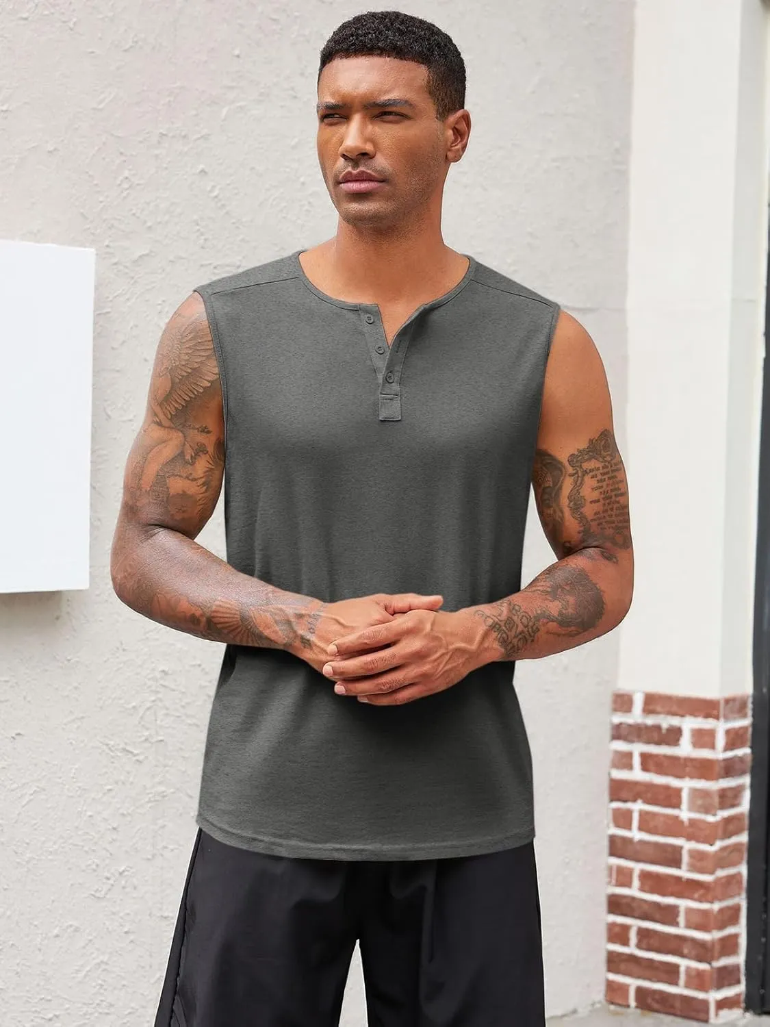 Runcati Mens Muscle Tank Tops Sleeveless Workout Gym Slim Fit Henley Shirt Casual Basic Summer Beach Tops