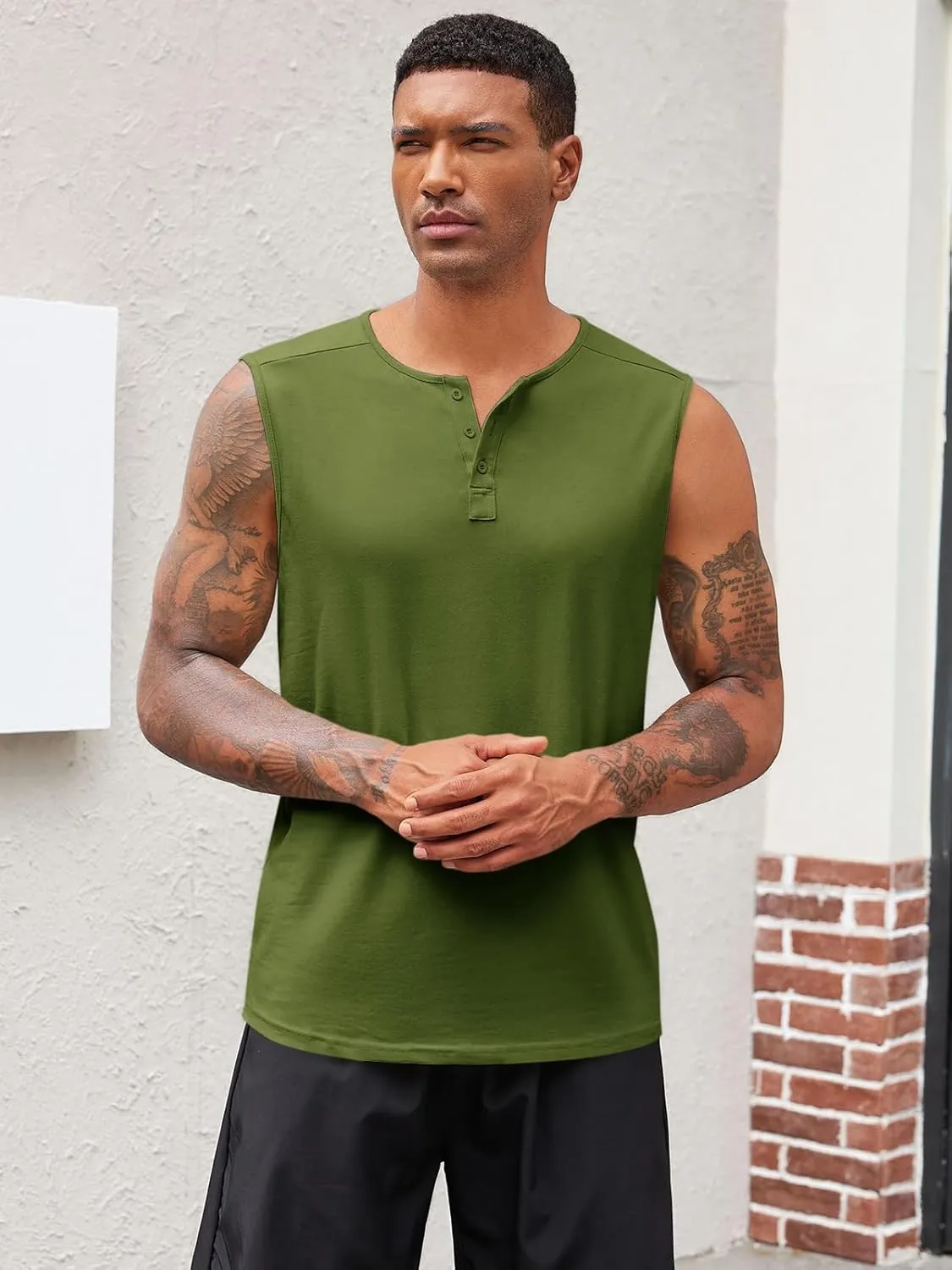 Runcati Mens Muscle Tank Tops Sleeveless Workout Gym Slim Fit Henley Shirt Casual Basic Summer Beach Tops