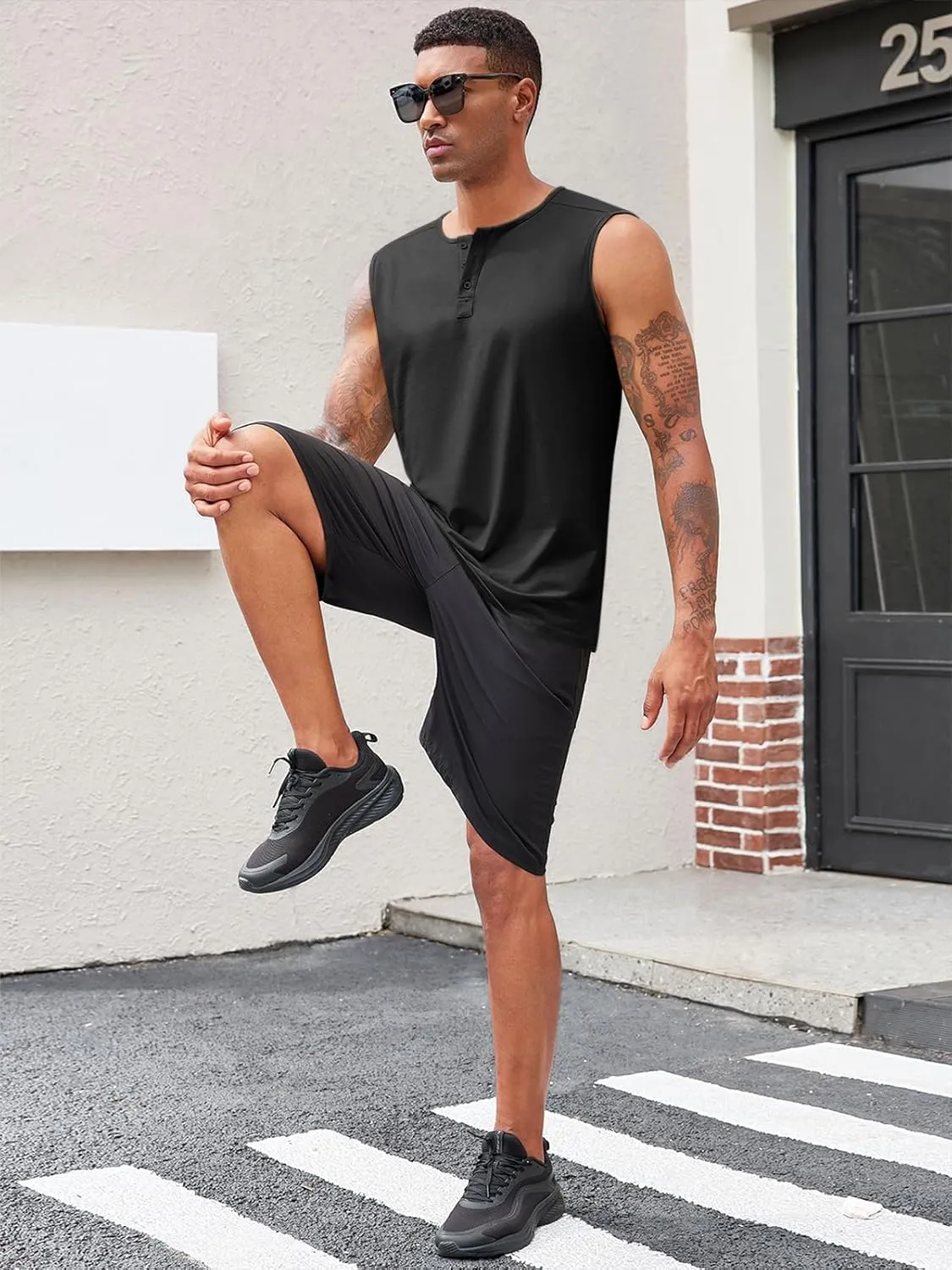 Runcati Mens Muscle Tank Tops Sleeveless Workout Gym Slim Fit Henley Shirt Casual Basic Summer Beach Tops