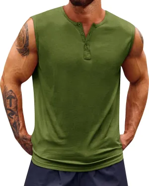 Runcati Mens Muscle Tank Tops Sleeveless Workout Gym Slim Fit Henley Shirt Casual Basic Summer Beach Tops