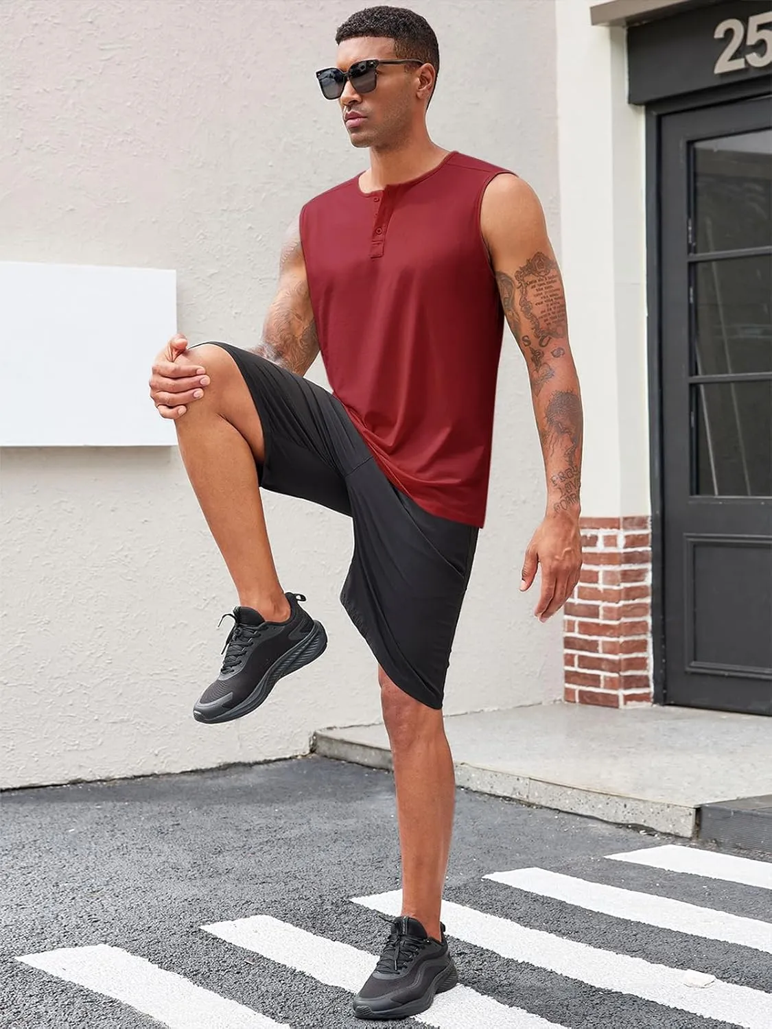 Runcati Mens Muscle Tank Tops Sleeveless Workout Gym Slim Fit Henley Shirt Casual Basic Summer Beach Tops