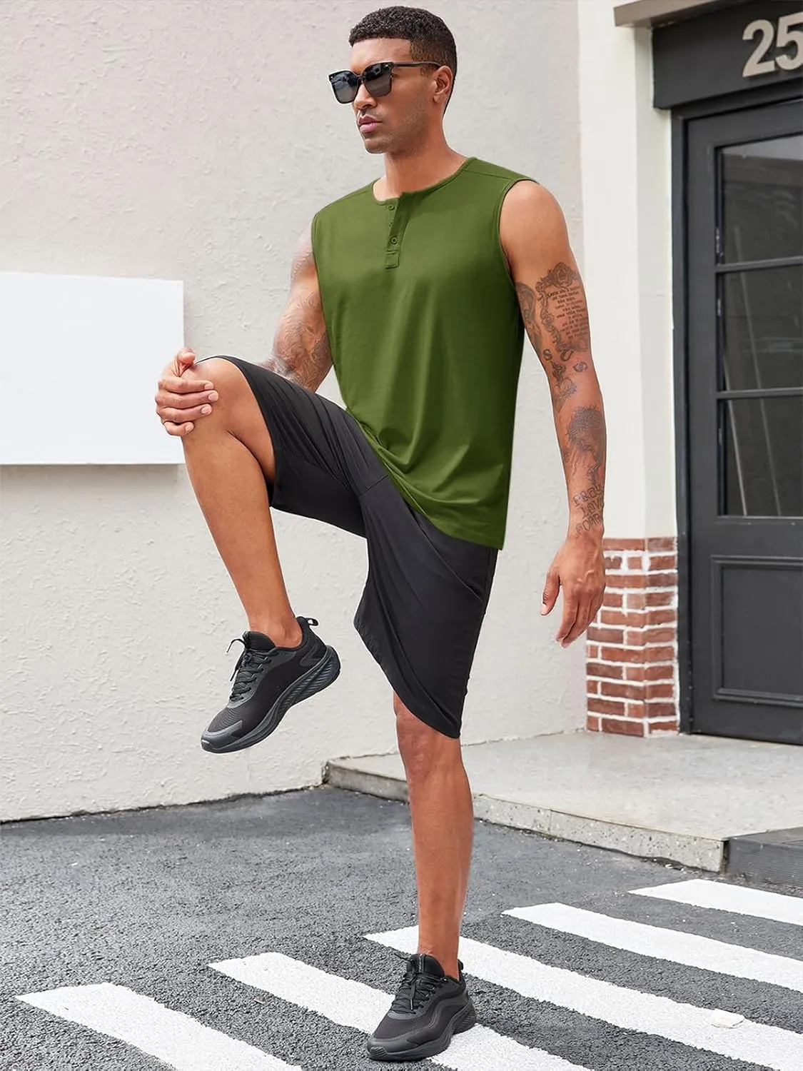Runcati Mens Muscle Tank Tops Sleeveless Workout Gym Slim Fit Henley Shirt Casual Basic Summer Beach Tops