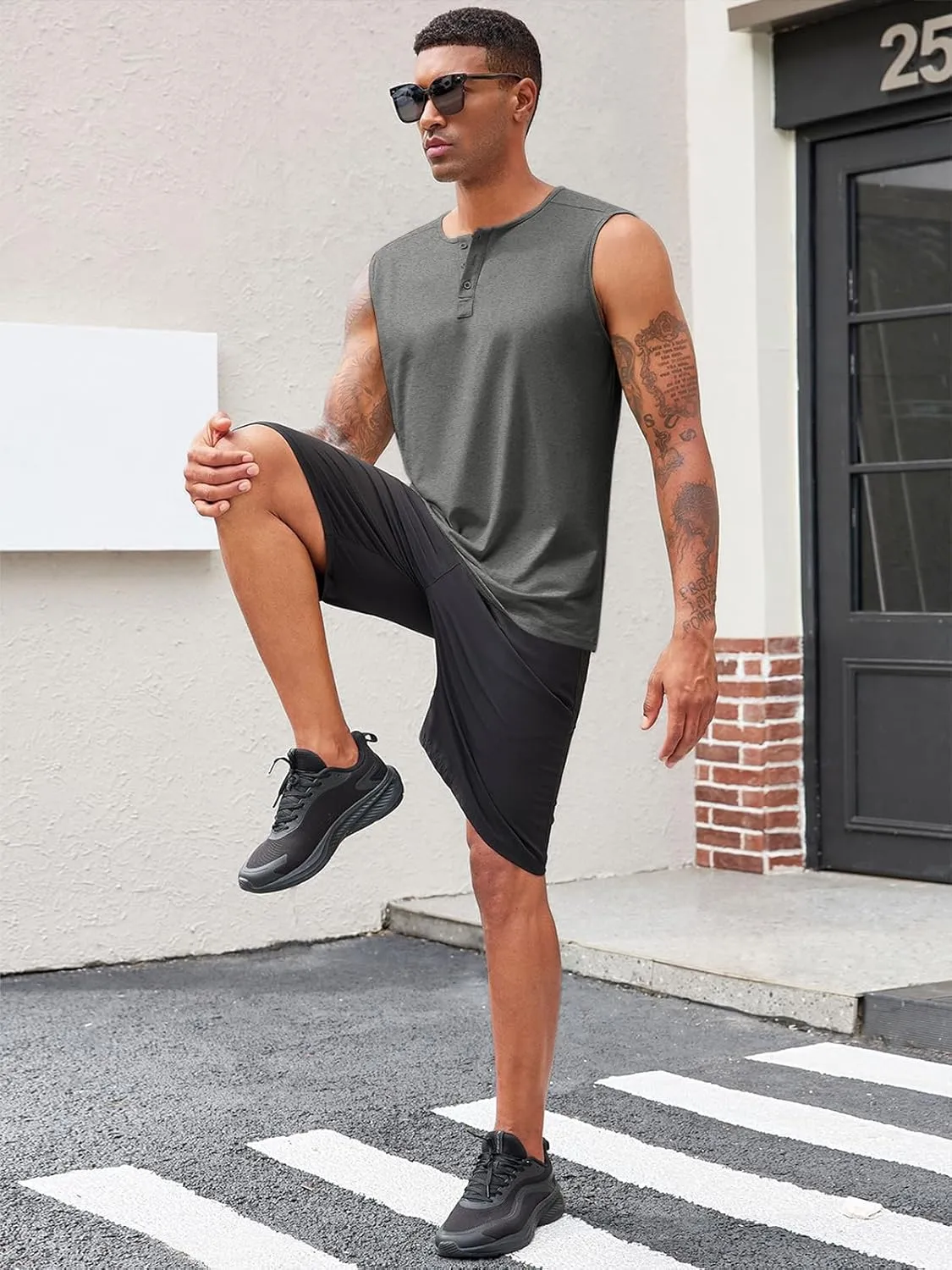 Runcati Mens Muscle Tank Tops Sleeveless Workout Gym Slim Fit Henley Shirt Casual Basic Summer Beach Tops
