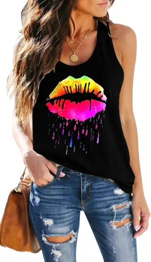SAUKOLE Women's Sleeveless Tank Tops Yoga Workout Shirts Cute Printed Loose Fit Running T-Shirt