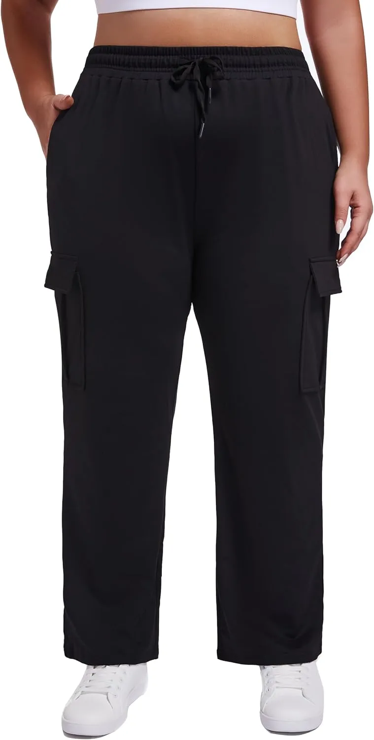 SEKINO Women's Plus Size Cargo Sweatpants Casual Wide Straight Leg Pants Drawstring High Waisted Joggers Pants