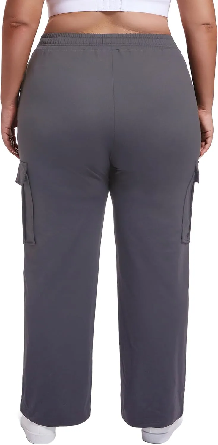 SEKINO Women's Plus Size Cargo Sweatpants Casual Wide Straight Leg Pants Drawstring High Waisted Joggers Pants