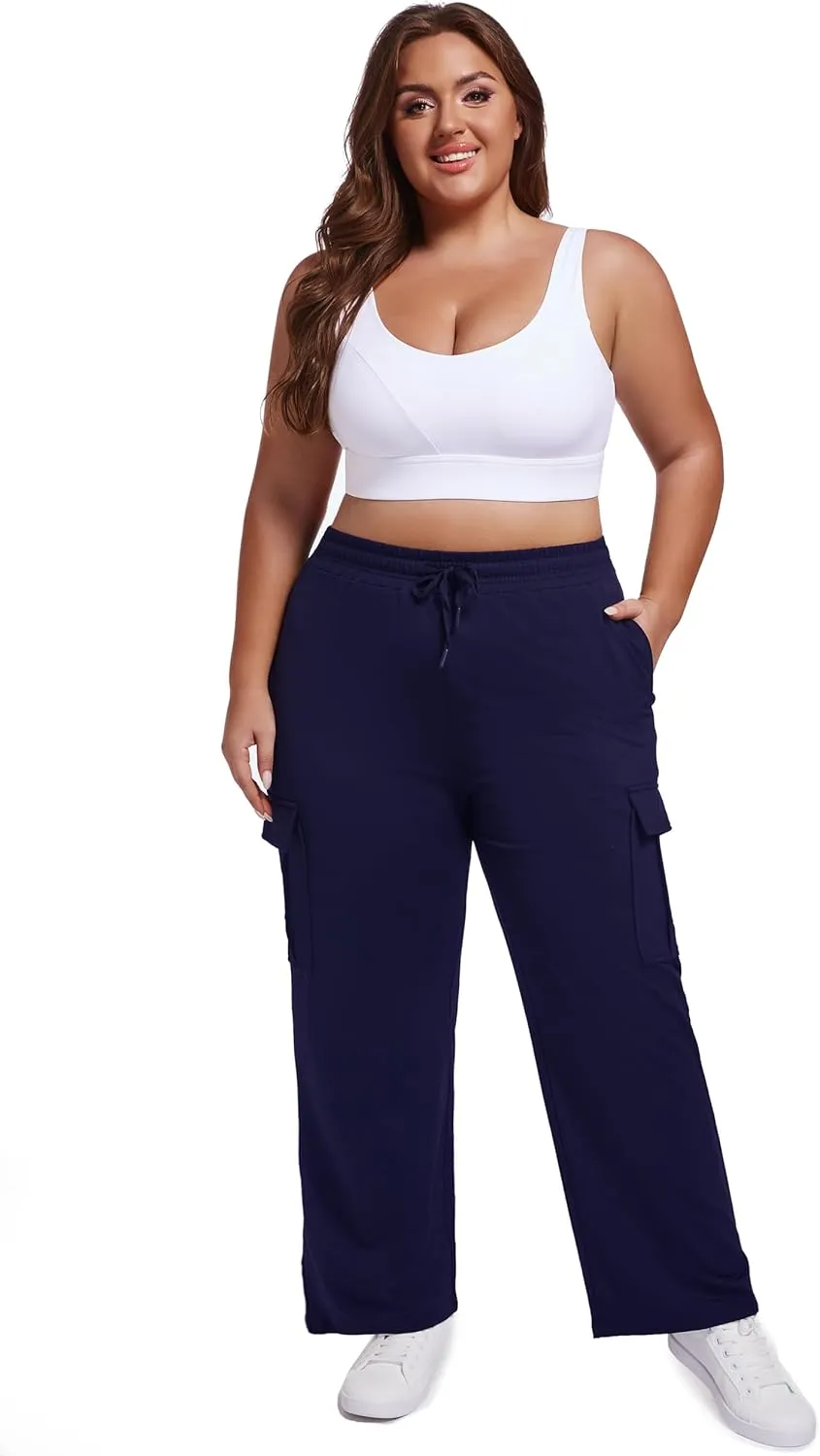SEKINO Women's Plus Size Cargo Sweatpants Casual Wide Straight Leg Pants Drawstring High Waisted Joggers Pants