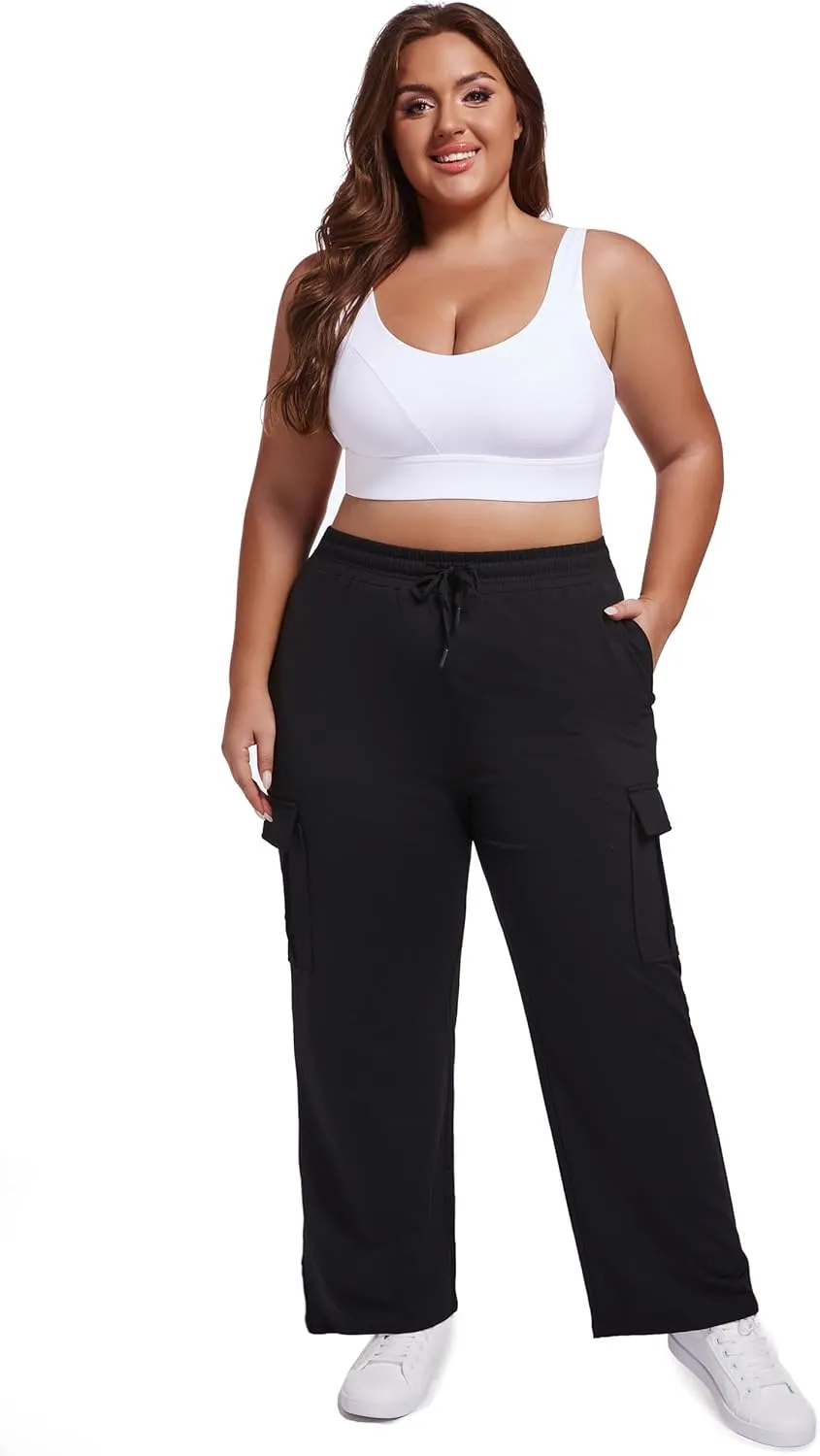 SEKINO Women's Plus Size Cargo Sweatpants Casual Wide Straight Leg Pants Drawstring High Waisted Joggers Pants