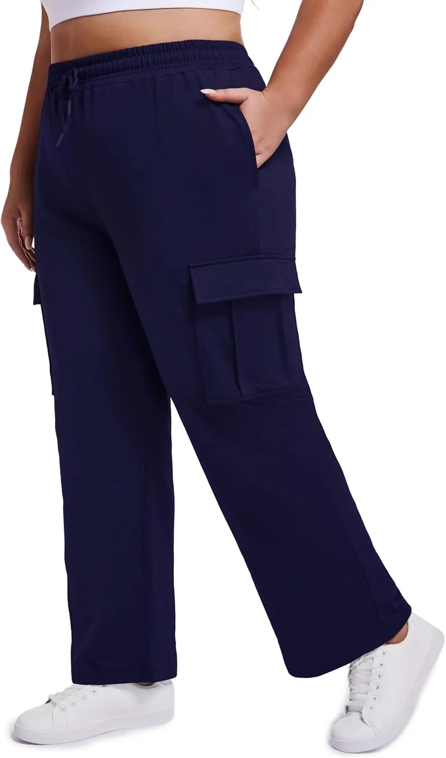 SEKINO Women's Plus Size Cargo Sweatpants Casual Wide Straight Leg Pants Drawstring High Waisted Joggers Pants