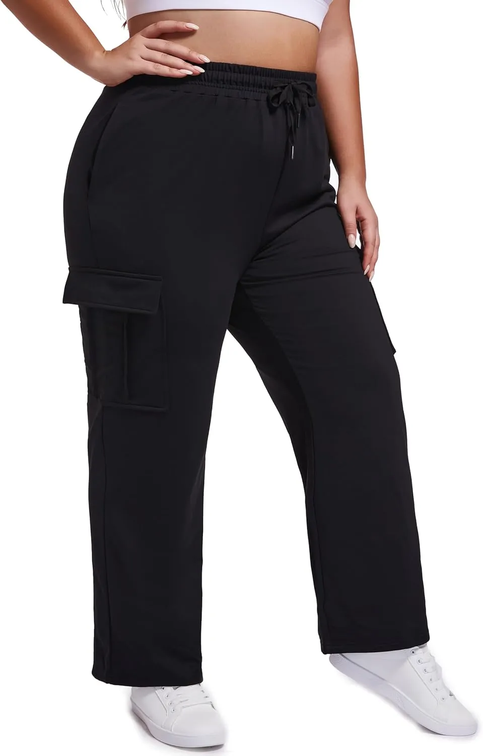 SEKINO Women's Plus Size Cargo Sweatpants Casual Wide Straight Leg Pants Drawstring High Waisted Joggers Pants