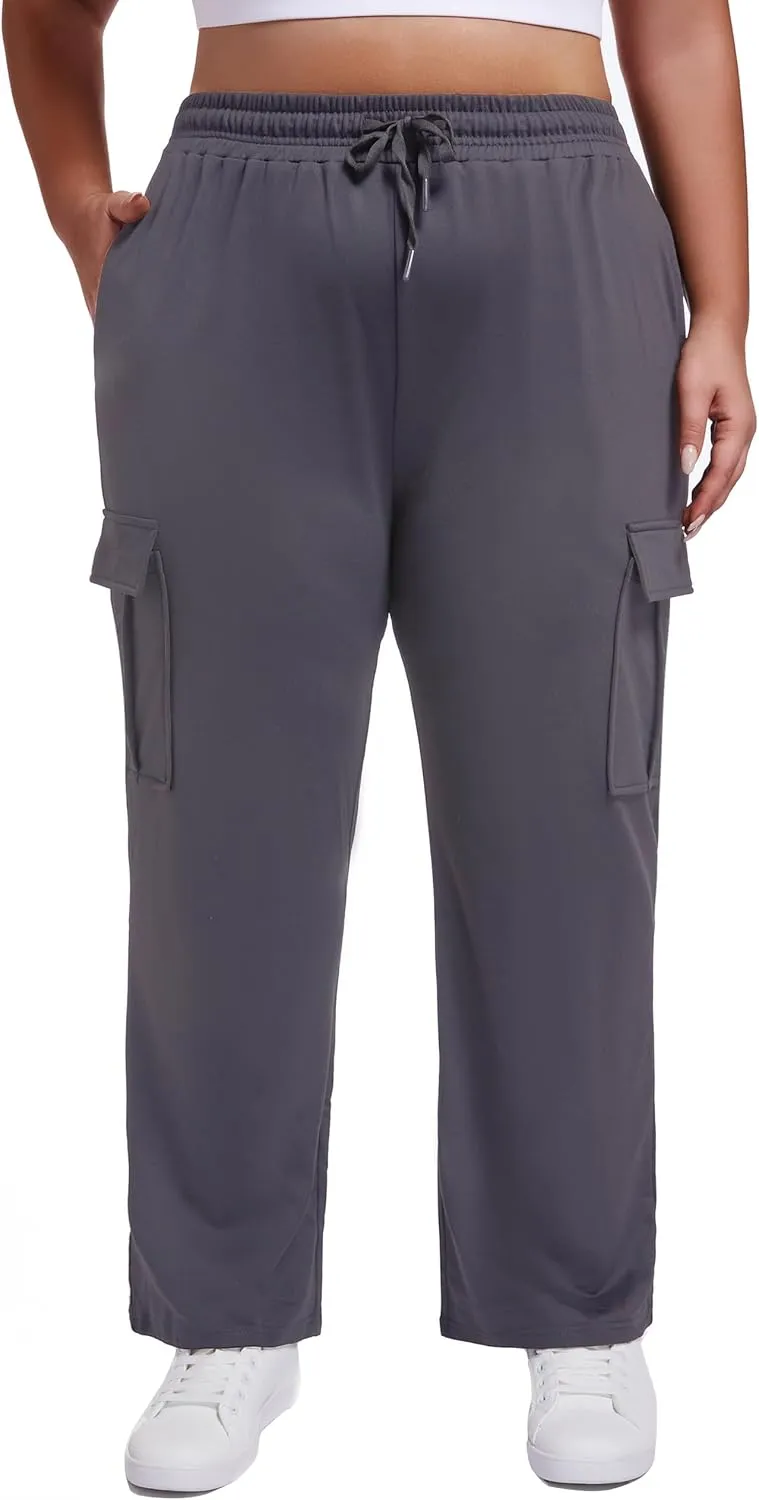 SEKINO Women's Plus Size Cargo Sweatpants Casual Wide Straight Leg Pants Drawstring High Waisted Joggers Pants